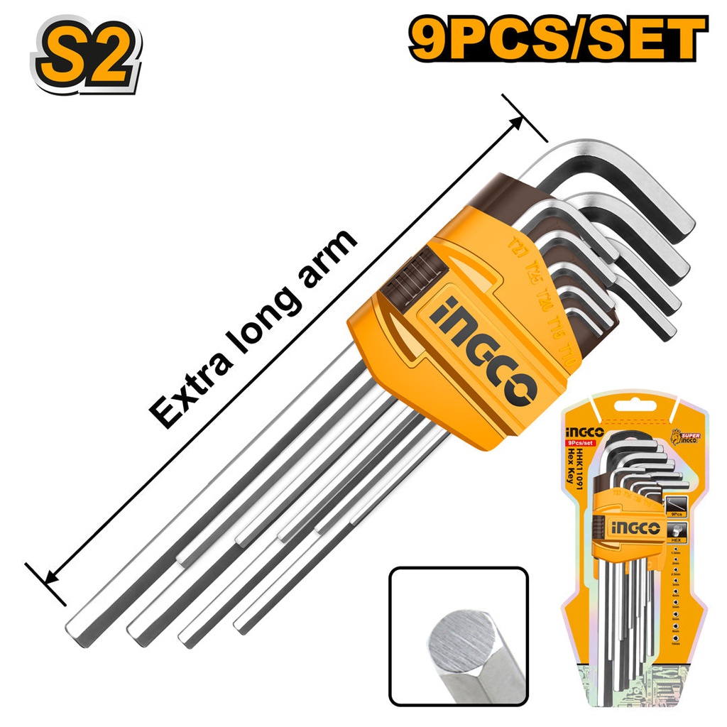 INGCO CLES HEX EXTRA LONG SET DE 9 PIECES 1.5-10MM [HHK11092]