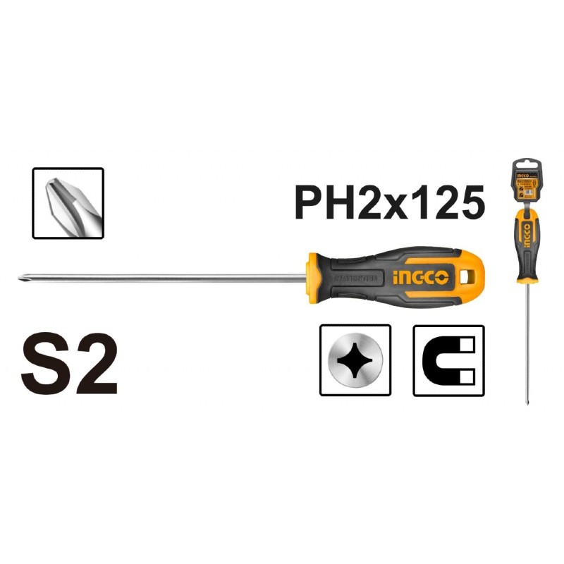 INGCO TOURNEVIS PHILLIPS PH2 D: 6MM L:125 NR  [HSDPH2125]