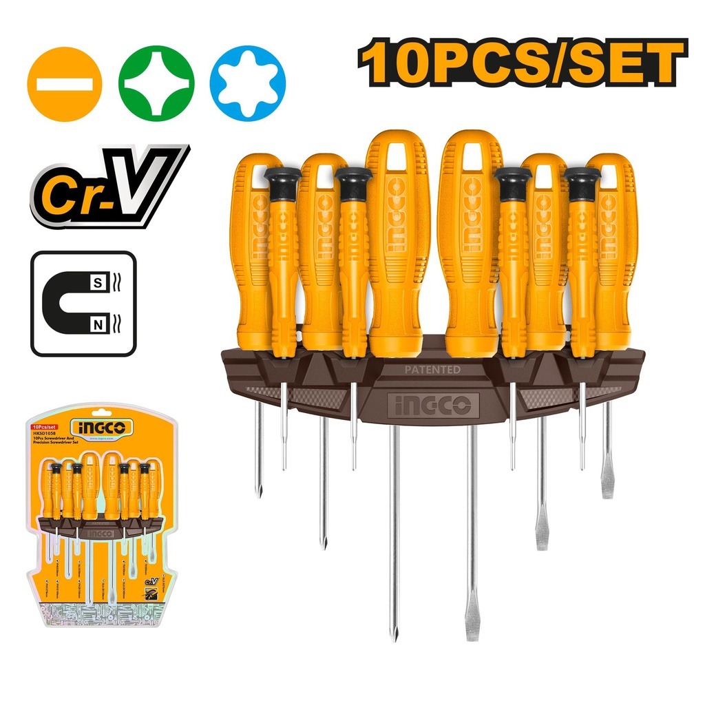 INGCO JEU DE 10 TOURNEVIS ET TOURNEVIS DE PRECISION  