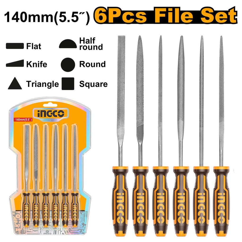 INGCO SET DE 6 LIMES ACIER 140MM  