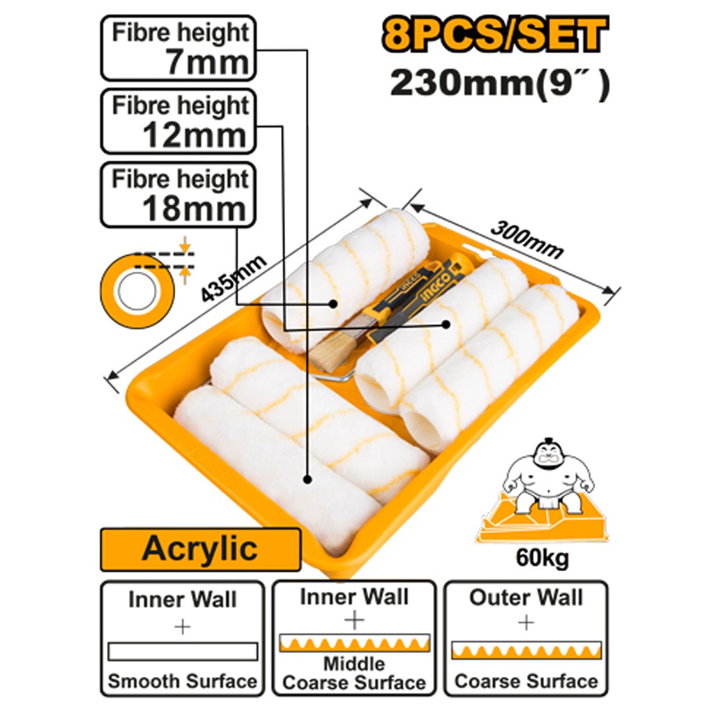 INGCO SET DE 8 PIECES POUR ROULEAUX A PEINTURE [HKTCB83230083]