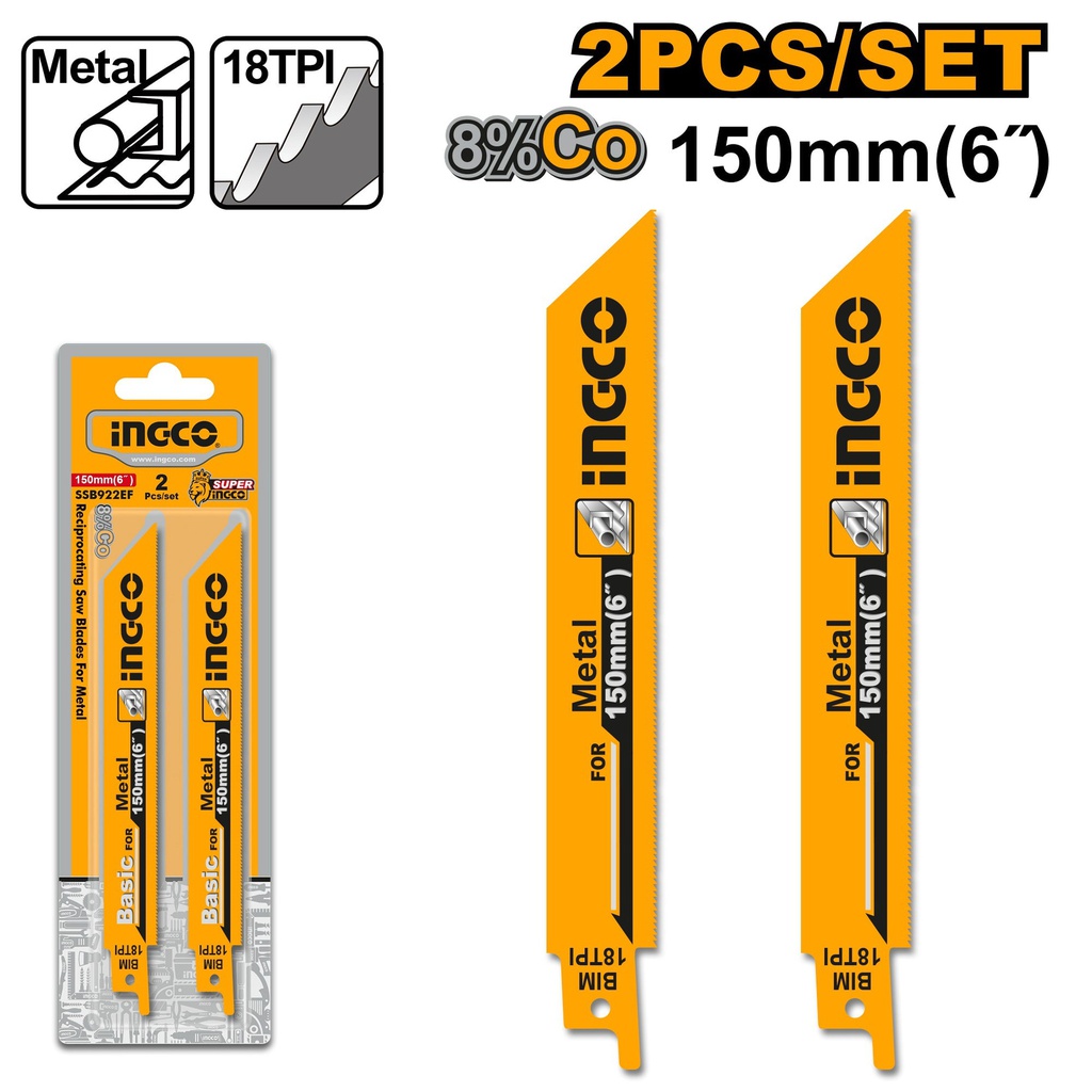 INGCO LAMES POUR SCIE SABRE 2PCS METAL  [SSB922EF]