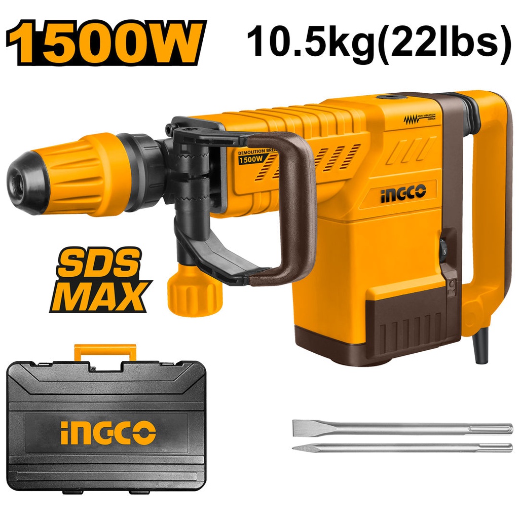 INGCO MARTEAU BURINEUR 10KG 1500W + 2 BURINS  [PDB15006]