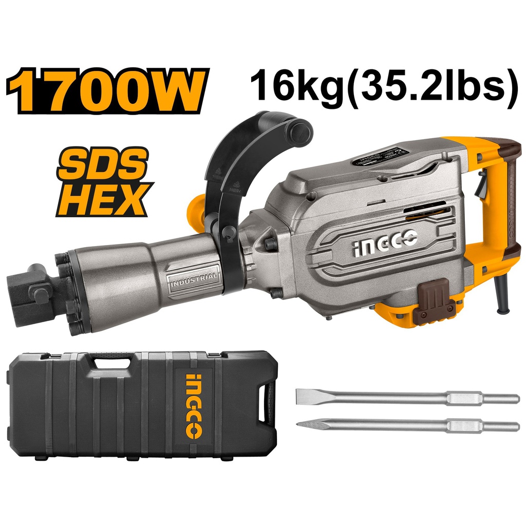 INGCO MARTEAU BURINEUR 16KG 1700W + 2 BURINS [PDB17008]