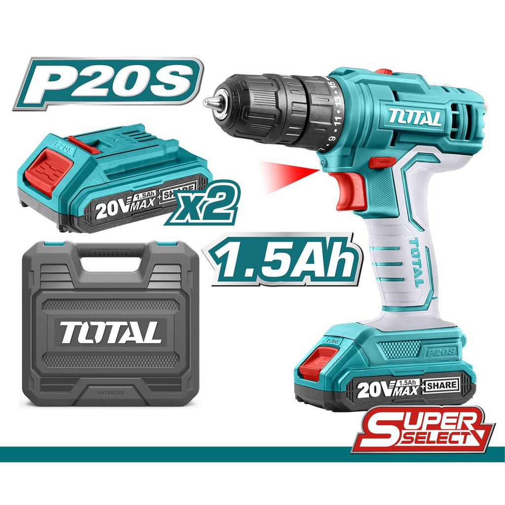 TOTAL PERCEUSE A BATTERIE  20V 1.5AH 2 BATTERIES 