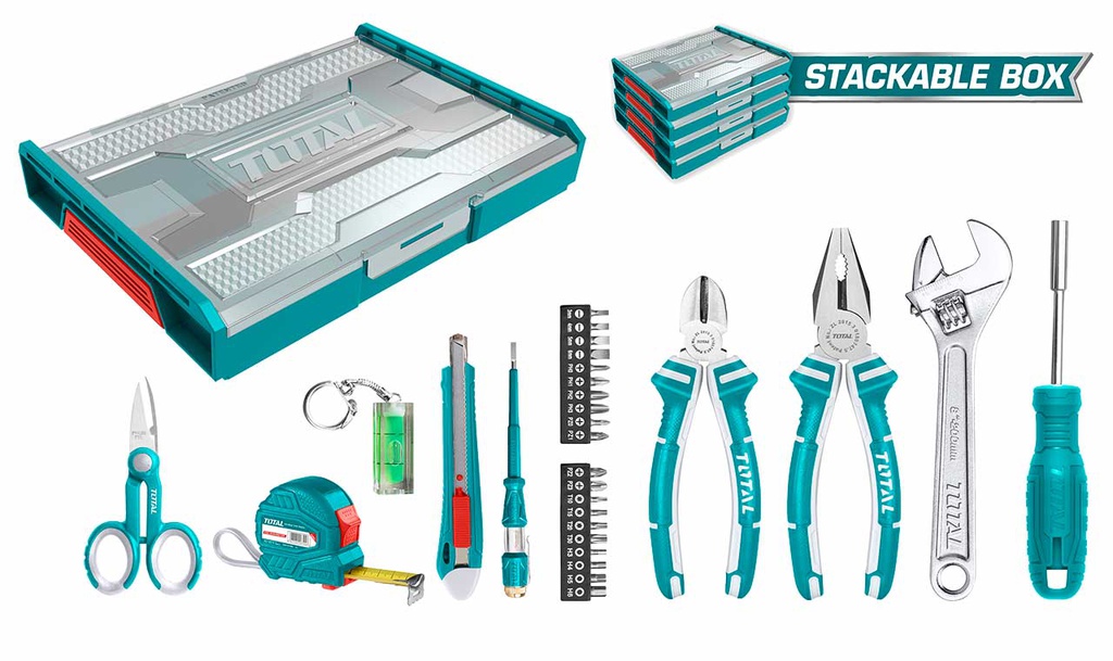 TOTAL ENSEMBLE D'OUTILS DE BASE 29 PIECES 
