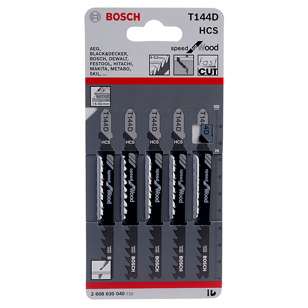 BOSCH LAME DE SCIE SAUTEUSE POUR BOIS T 144 D HCS 5 PIÈCES -   