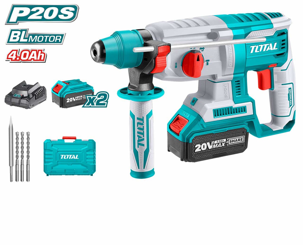 TOTAL MARTEAU PERFORATEUR PACK SANS FIL 2BAT 20V+CHR 