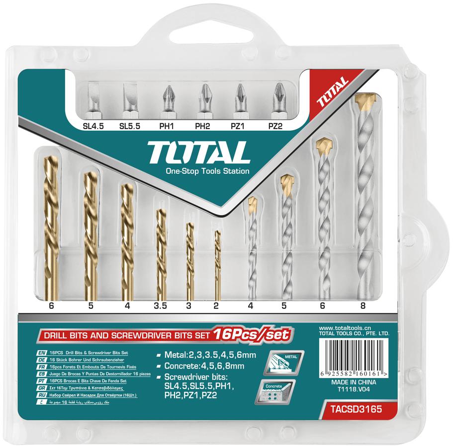 TOTAL ENSEMBLE DE 16PCS FORETS ET EMBOUTS DE TOURNEVIS  