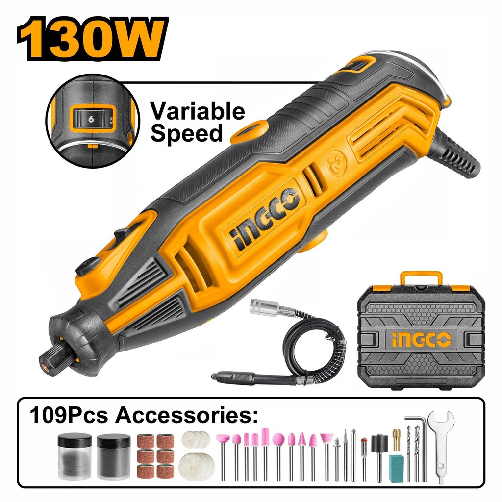 INGCO MINI PERCEUSE + 109 ACCESSOIRES EN COFFRET 130W  