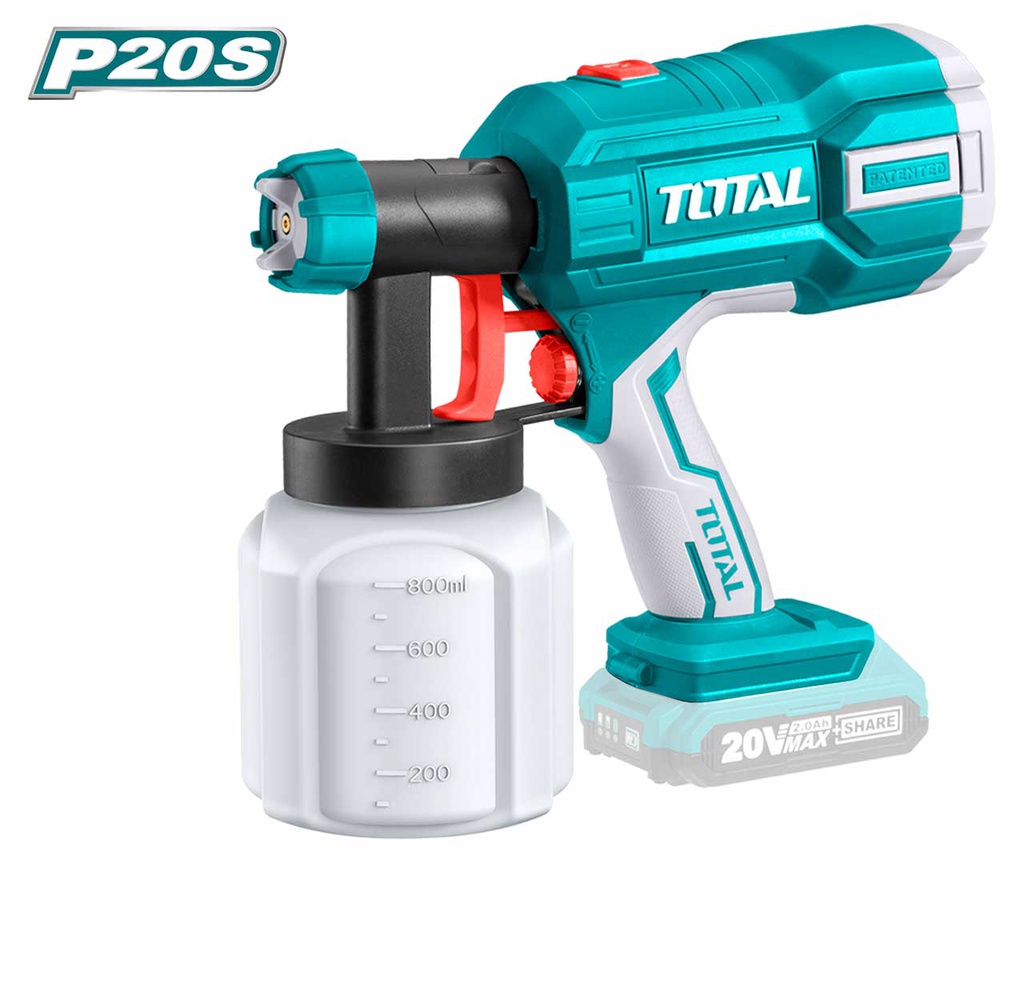 TOTAL PISTOLET A PEINTURE PULVERISATEUR AU LITHIUM-ION 20V  
