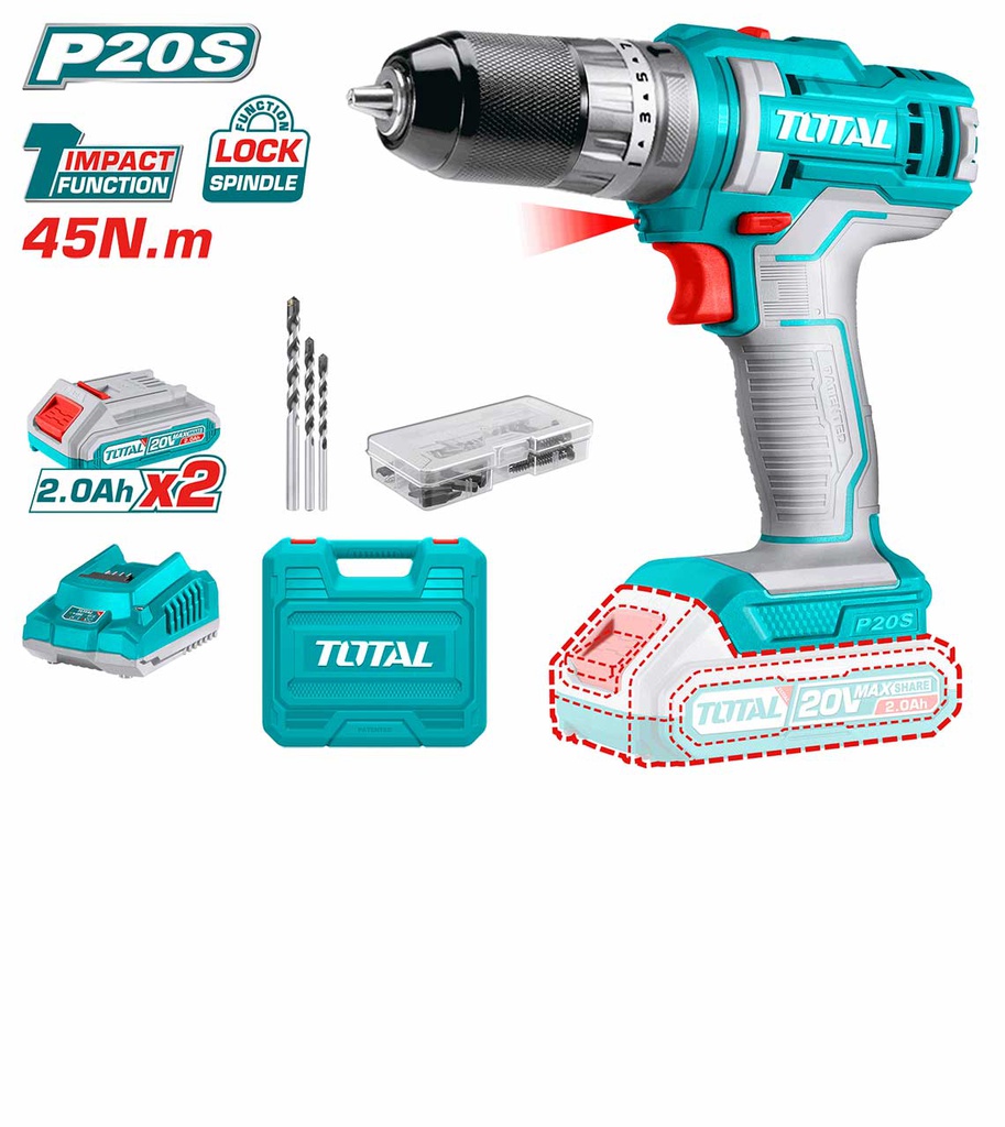 TOTAL PERCEUSE VISSEUSE SANS FIL 20V NR MANDRIN METAL 