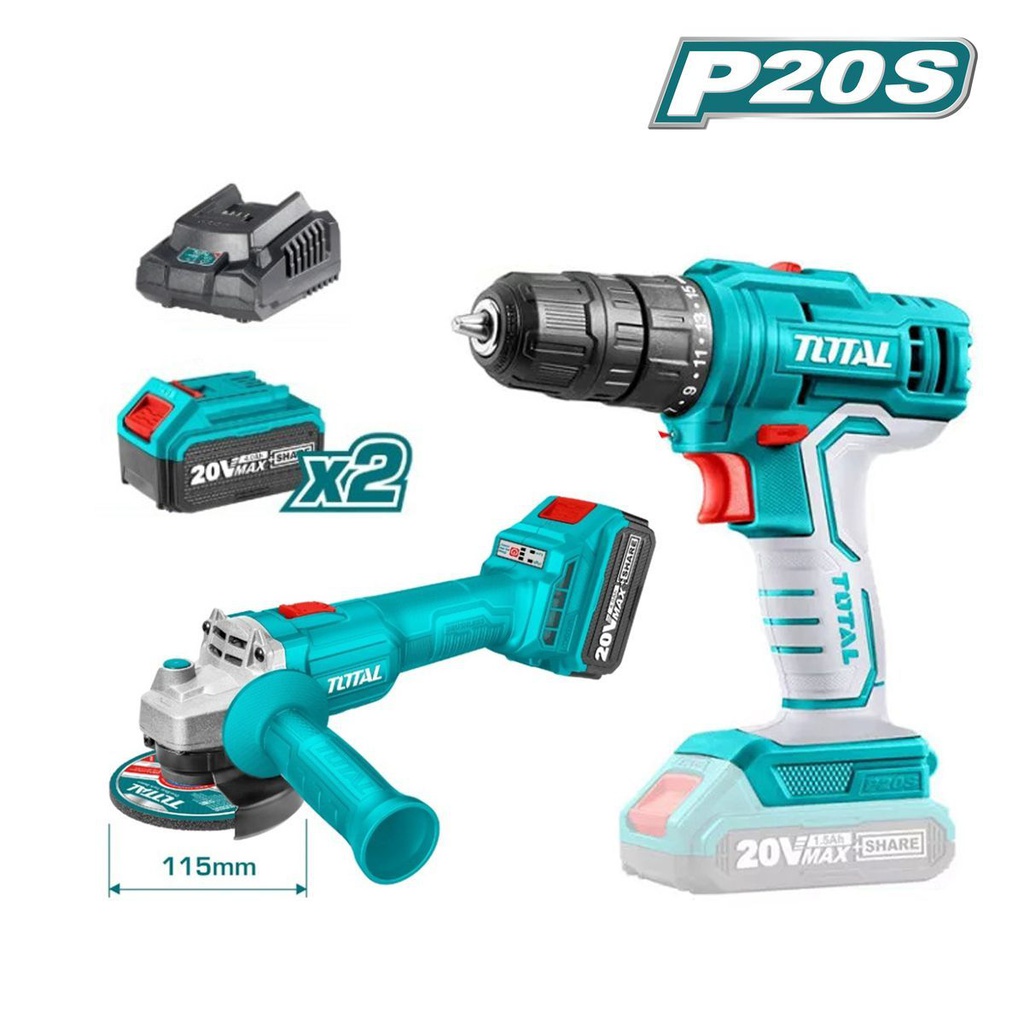 TOTAL KIT MEULEUSE ET PERCEUSE SANS FIL AU LITHIUM 