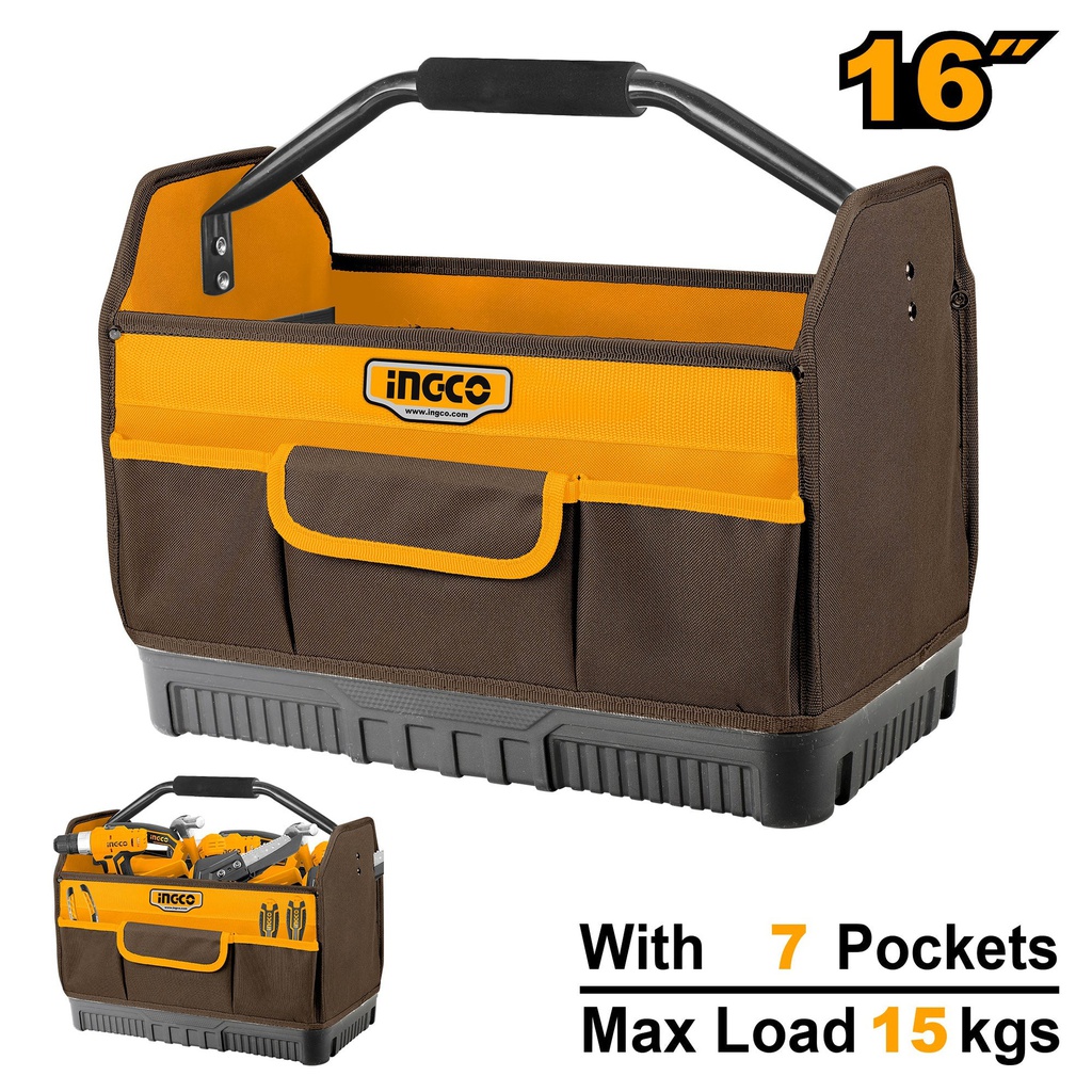 INGCO SAC À OUTILS RIGIDE 16"" POIGNÉE MÉTAL [HTBGL04]