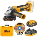 INGCO MALETTE MEULEUSE 115MM 20V + 1BATT 4AH + 10DISQUES  [CAGLI2011587]