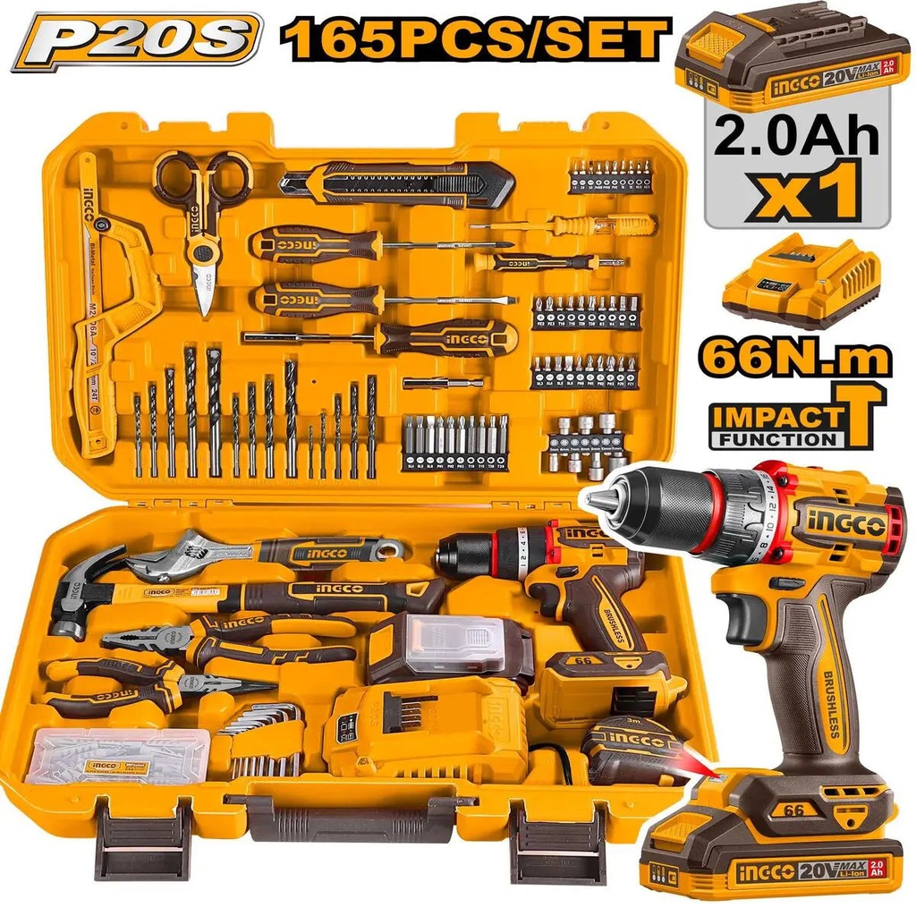INGCO COFFRET PERCEUSE 20V+164 PIECES [HKTHP11651]