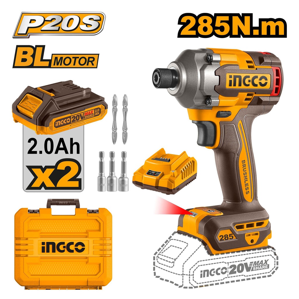 INGCO VISSEUSE A CHOC 20V 285N.M BRUSHLESS  