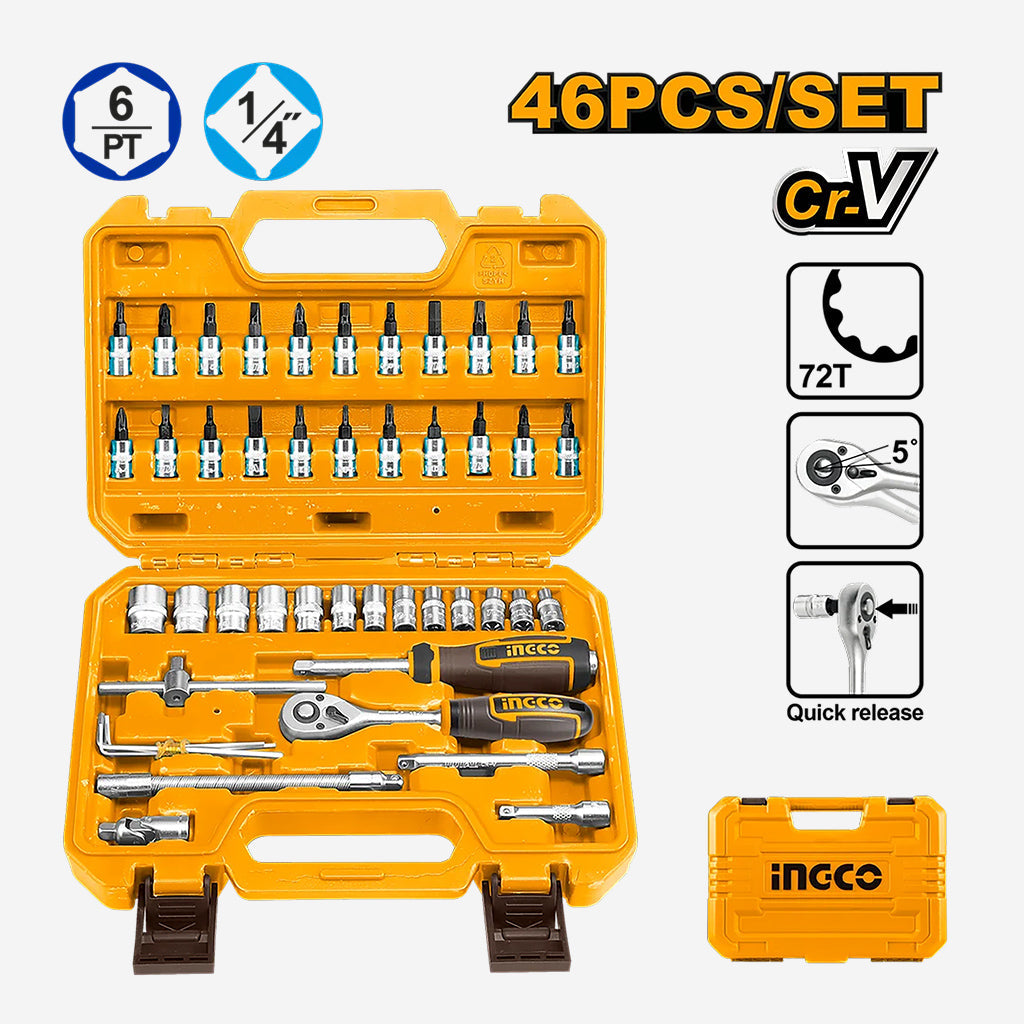 INGCO MALETTE DE DOUILLES 46 PCS 1/4 NP [HKTS14462]