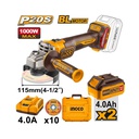 [CAGLI271532] INGCO MALETTE MEULEUSE 115MM 20V+2BATT 4AH+10DISQUES NR [CAGLI211542]