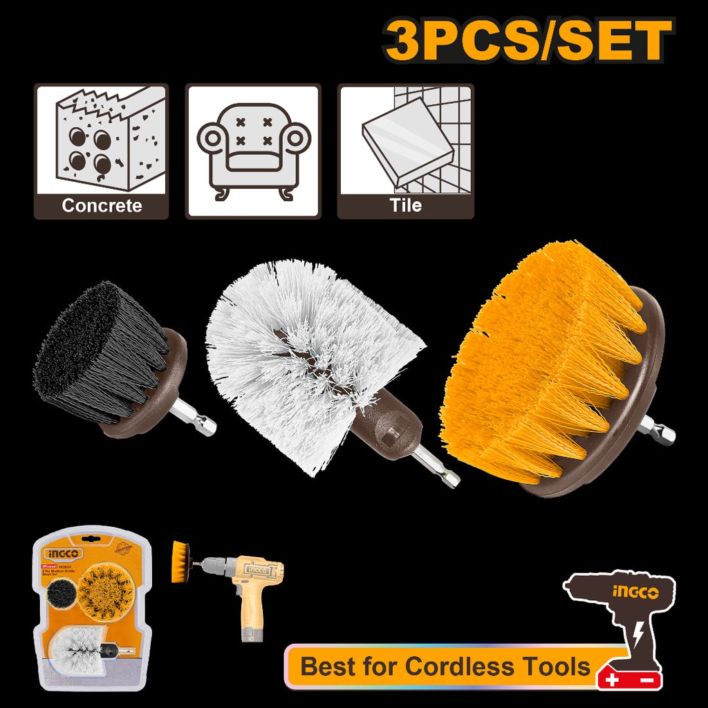 INGCO JEU DE 3 BROSSES DE NETTOYAGE POUR VISSEUSE NR [WCB0301]