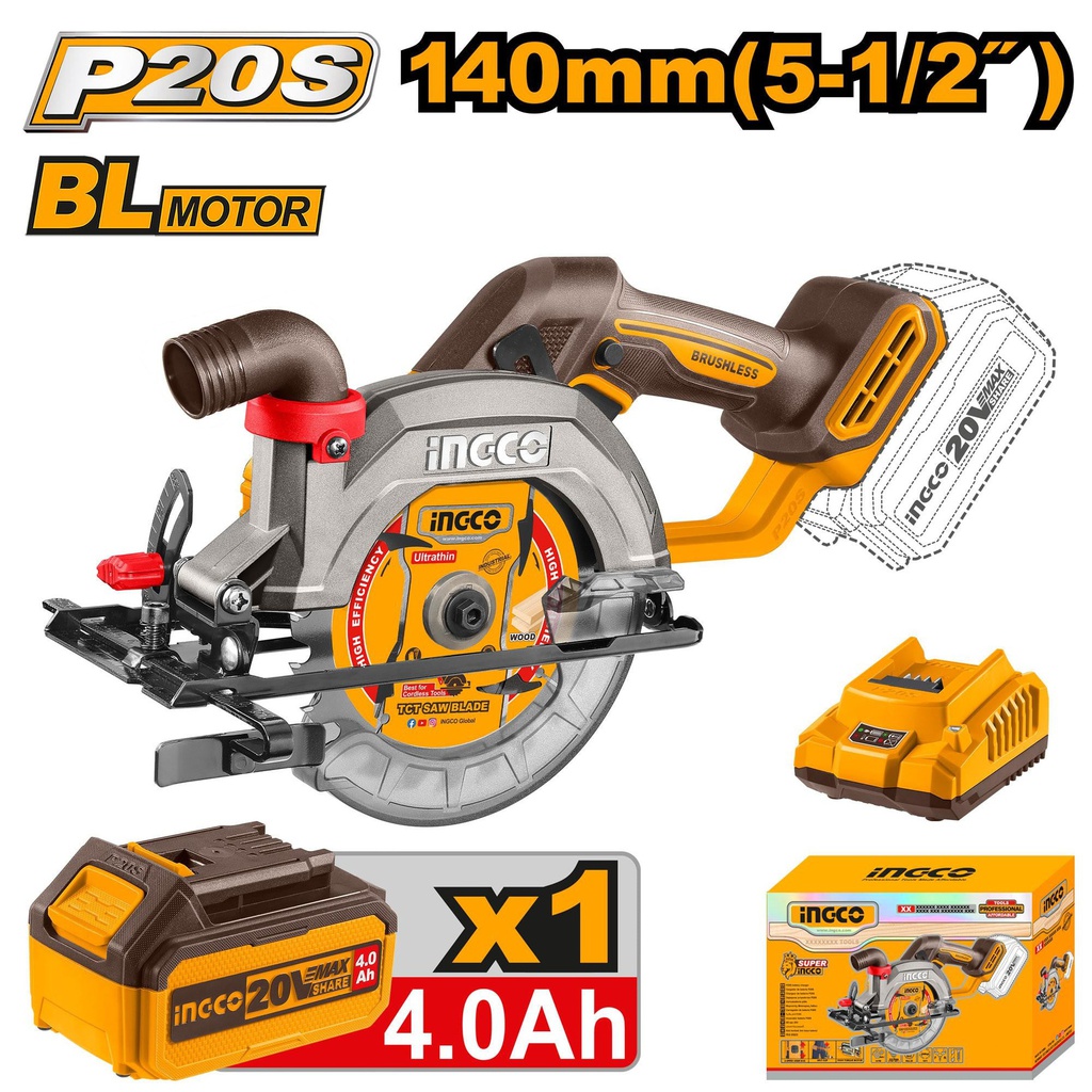 INGCO SCIE CIRCULAIRE 20V 140MM 1BATT 4AH  [CSLI14021]