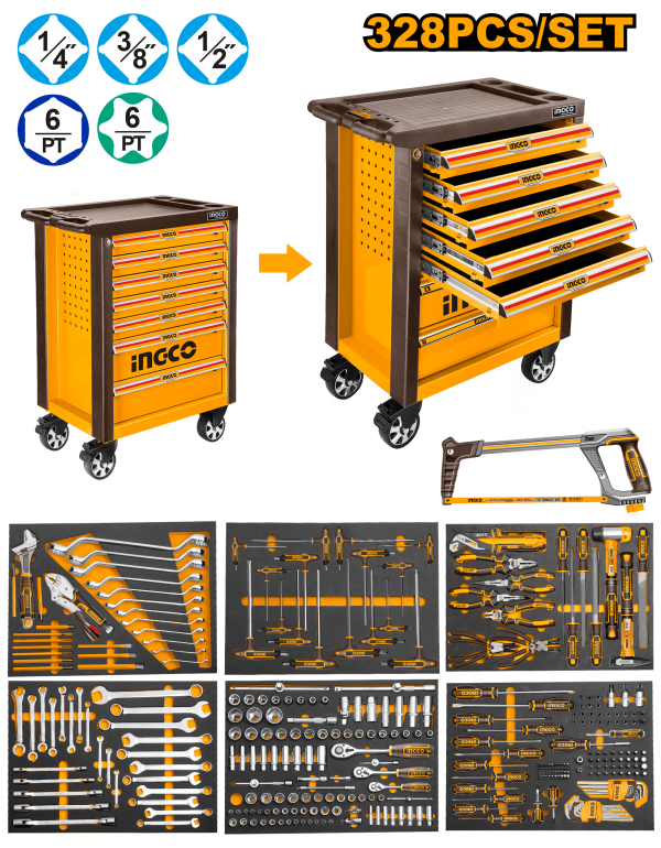 INGCO SERVANTE A 7 TIRROIRS 328 PCS 