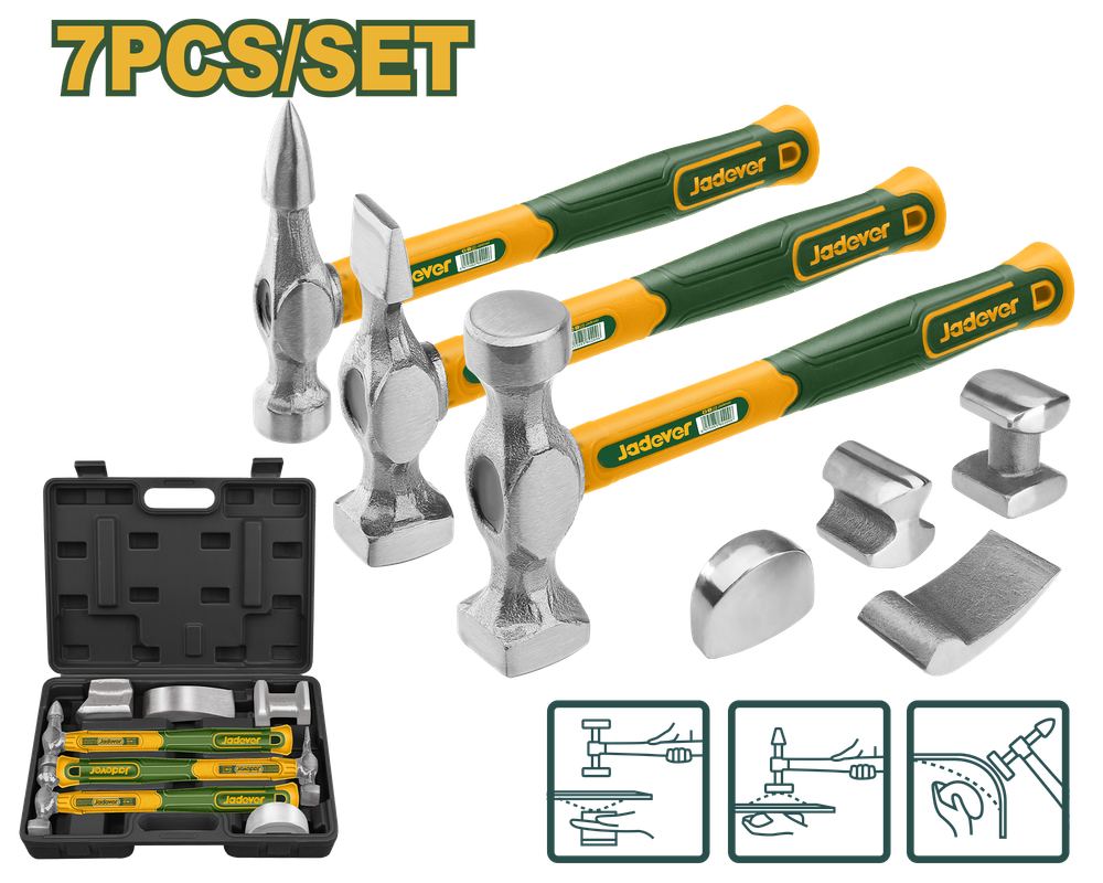 JADEVER JEU DE 7 MARTEAUX POUR CARROSSERIE ET GARDE BOUE  