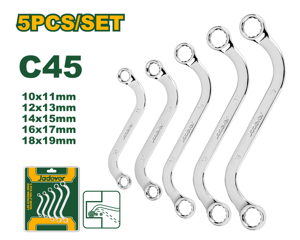 JADEVER JEU DE 5 CLÉS À ANNEAUX TYPE S 10X11MM,12X13MM,14X15MM,16X17MM,18X19MM [JDFR4405]