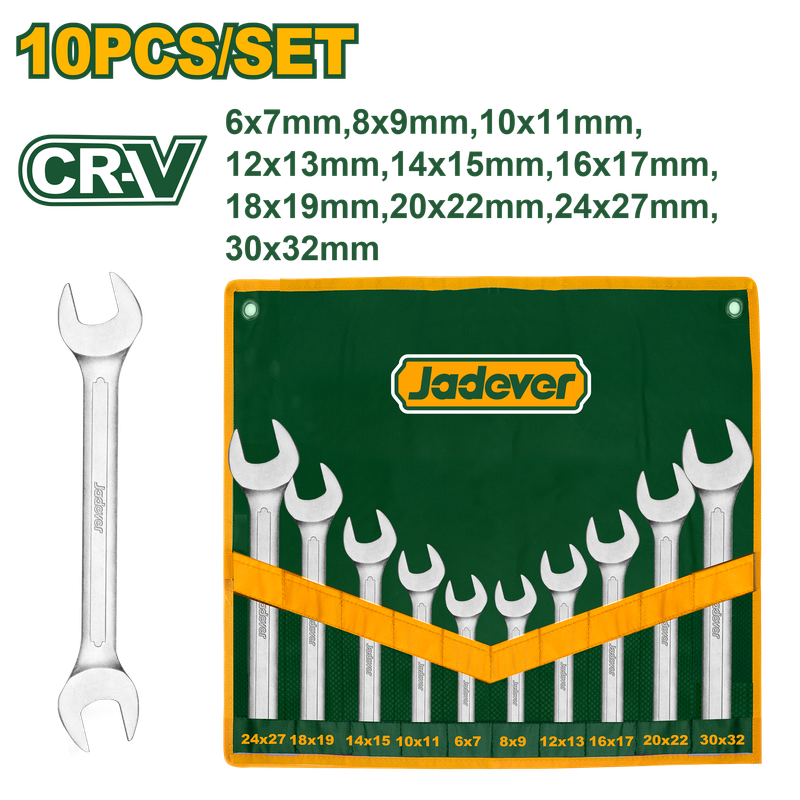JADEVER JEU DE 10 CLÉS À DOUBLE EXTRÉMITÉ OUVERTE 6-32MM  [JDDS2M10]