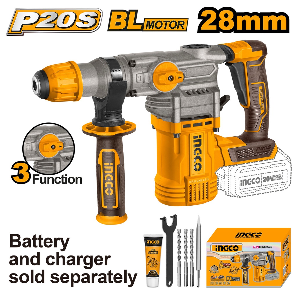 INGCO MARTEAU PERFORATEUR SDS PLUS 20V 28MM+6ACCESS [CRHLI20288]