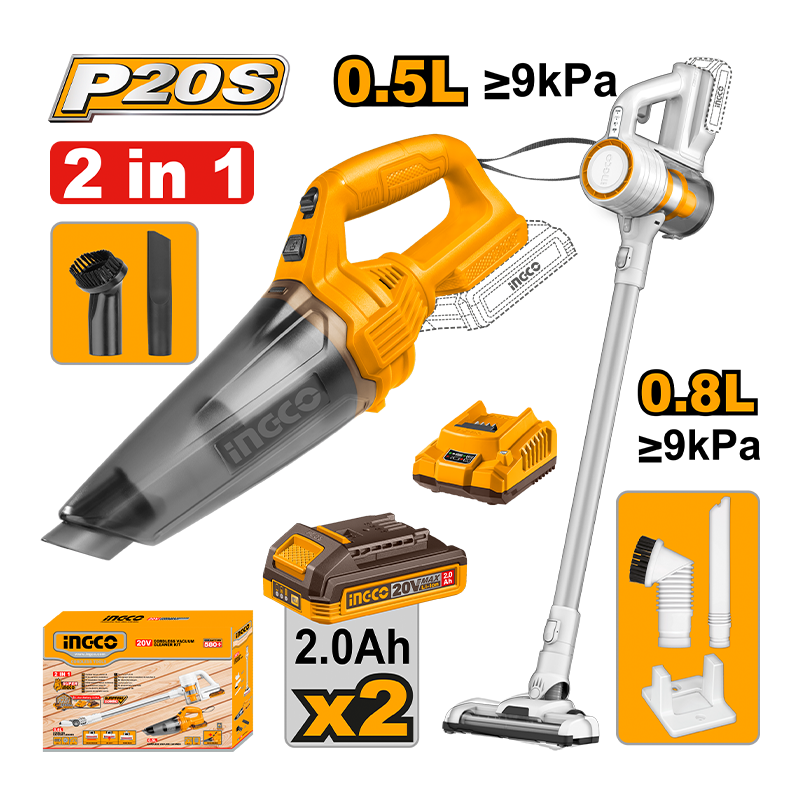 INGCO KIT 2 ASPIRATEUR SANS FIL 20V 2AH  [COSLI29832]