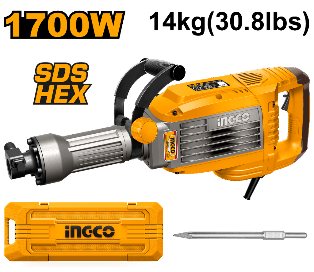 INGCO MARTEAU BURINEUR 14KG 1700W + 1 BURIN POINTU  