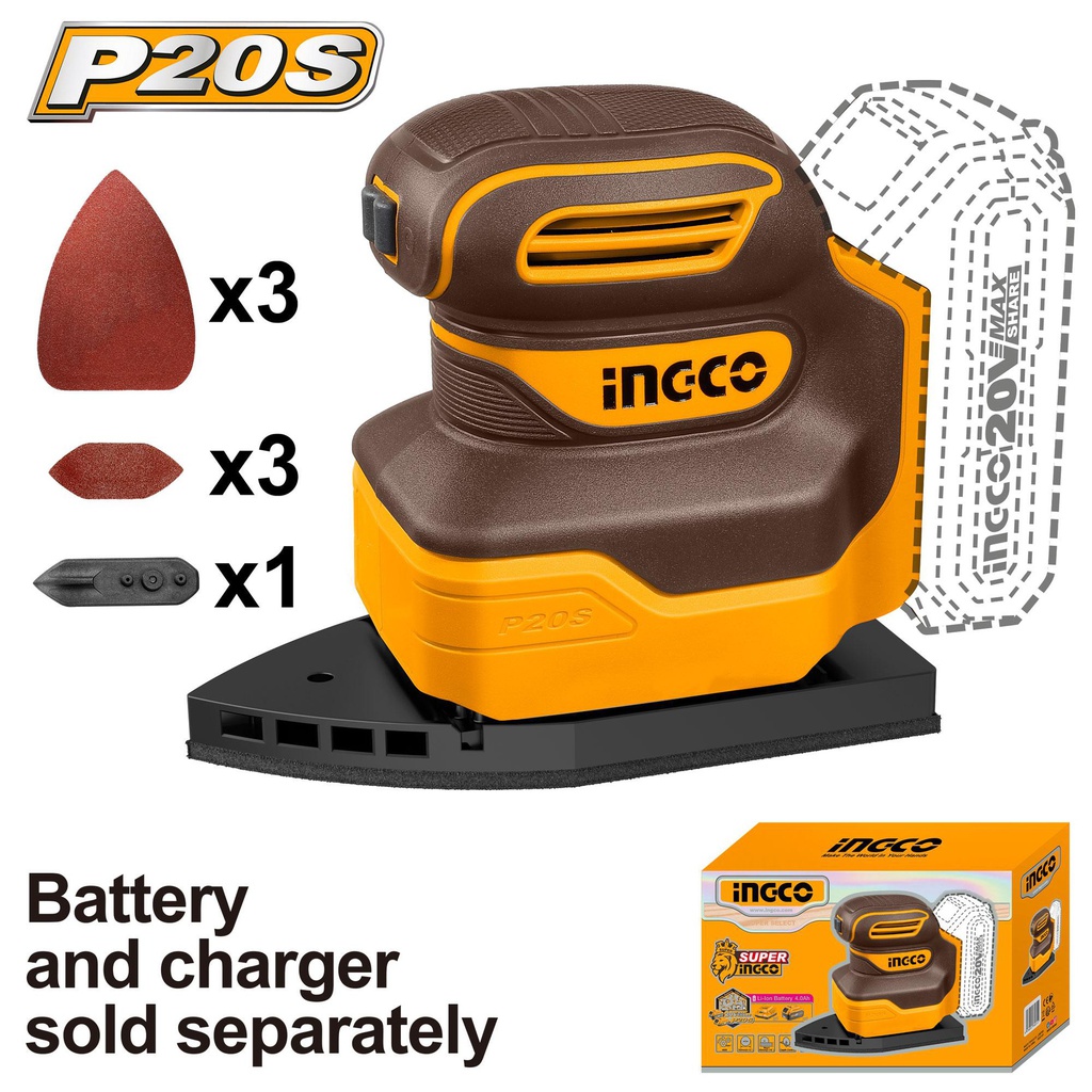 INGCO PONCEUSE VIBRANTE 20V SANS BATTERIE 110MM PLATEAU CARRÉ [CSHSLI2014] (copie)