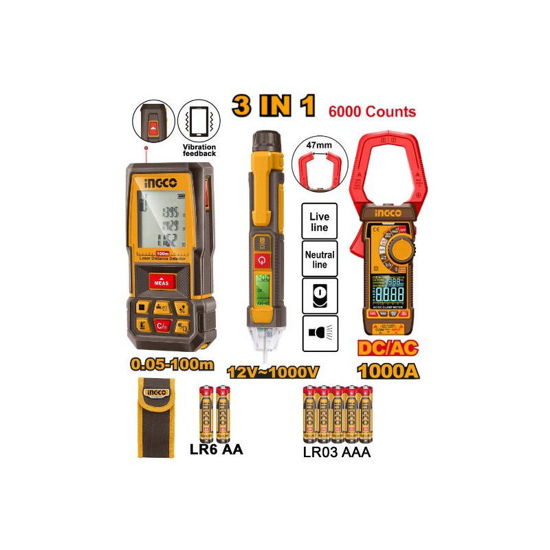 INGCO PACK TELEMETRE LASER + MULTIMETRE + DETECTEUR TENSION [HLDD241202]