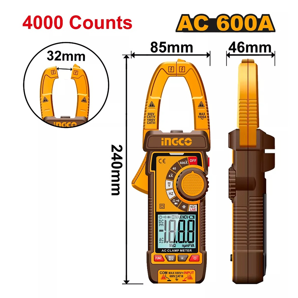 INGCO PINCE AMPERMETRIQUE NUMERIQUE AC 600A [DCM66001]
