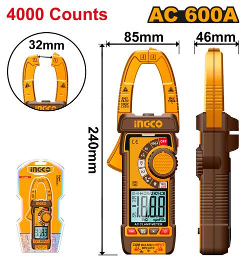 INGCO PINCE AMPERMETRIQUE NUMERIQUE AC 600A [DCM66001]
