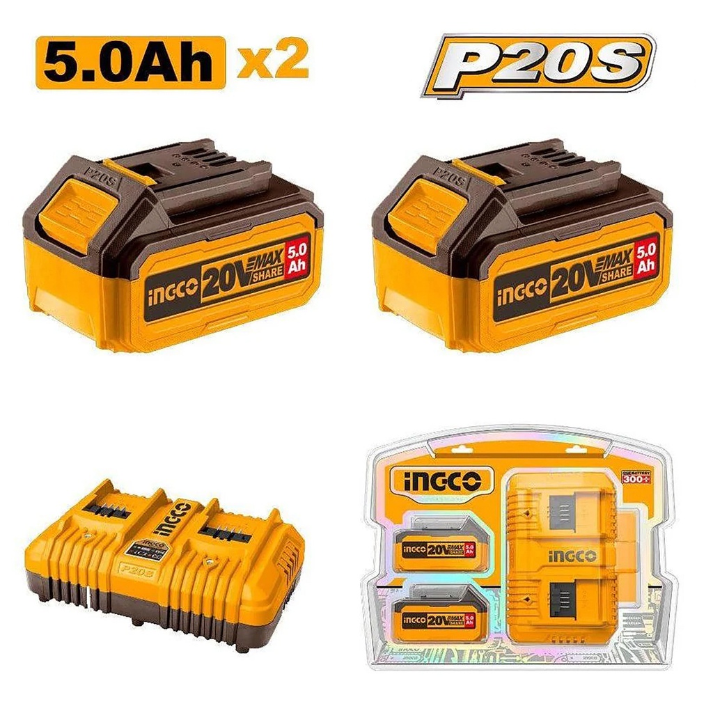 INGCO PACK 2 BATTERIES 5AH + CHARGEUR  