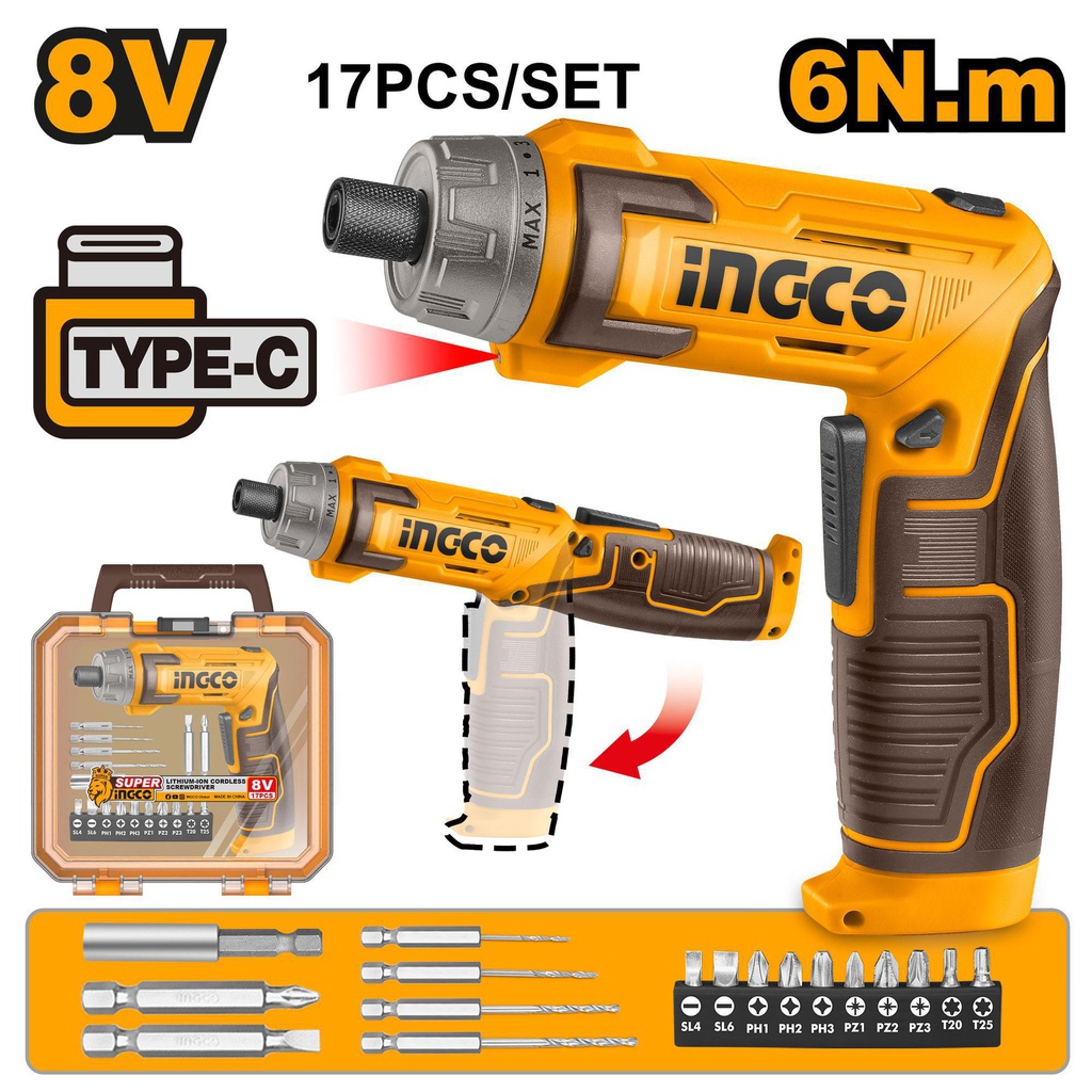 INGCO TOURNEVIS 8V 6 NM + 17 ACCESS  