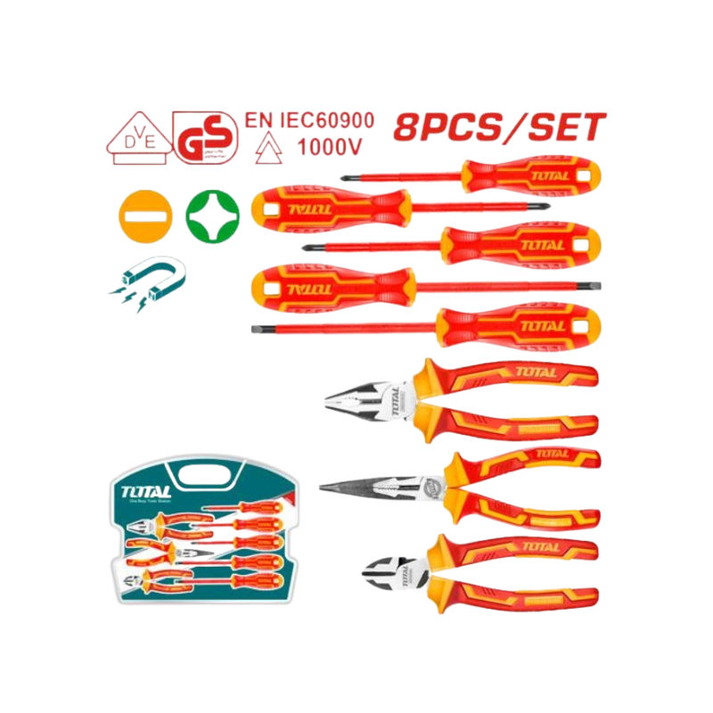 JEU DE 8 OUTILS A MAIN ISOLES TOTAL