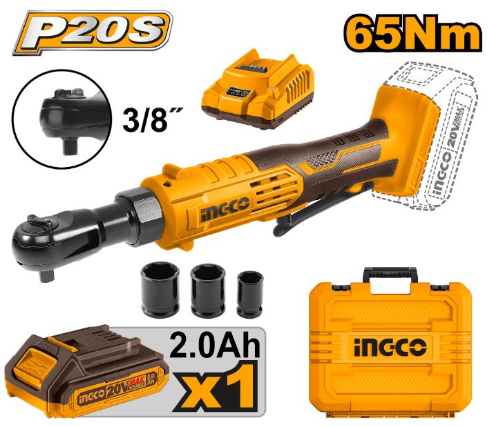 INGCO CLÉ À CLIQUET SANS FIL 20V, 65 NM, 3/8  [CDRLI2060152]