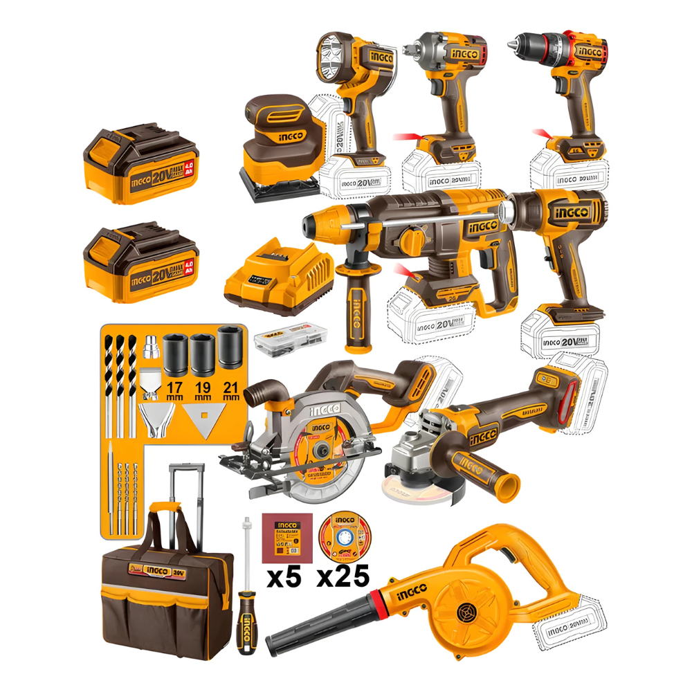 INGCO 9 PCS KIT COMBO INDUSTRIEL SANS FIL   [COSLI250381]