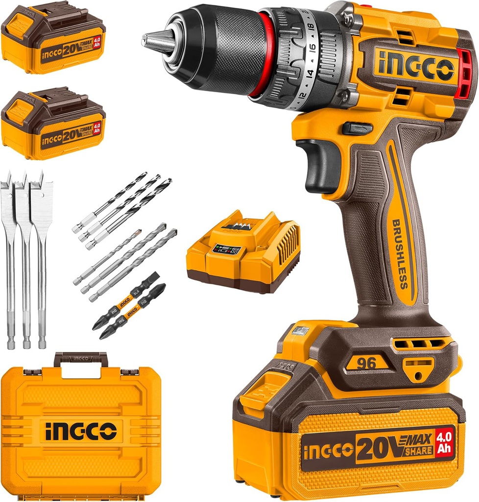 INGCO PERCEUSE-VISSEUSE BRUSHLESS 96NM BALAIS  