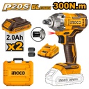 INGCO BOULONNEUSE A CHOC 300NM SANS CHARBON 20V+2 BAT [CIWLI2038]