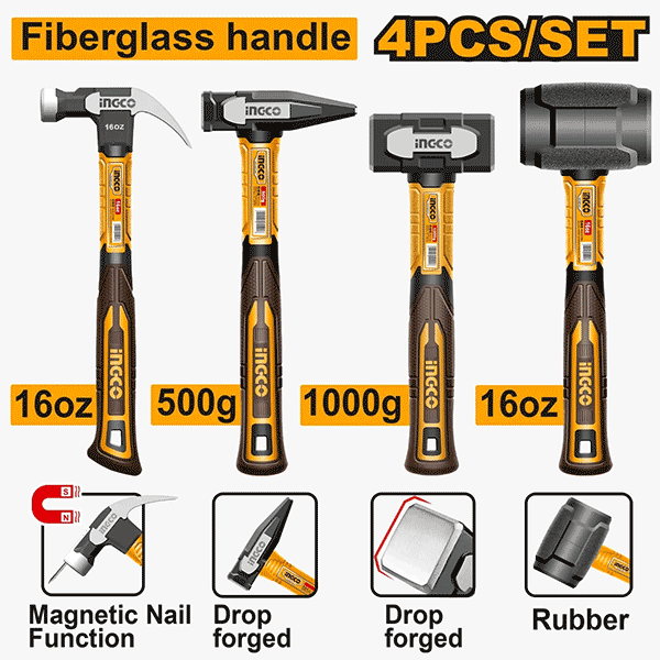 INGCO ENSEMBLE DE 4 MARTEAUX  [HCH9004]
