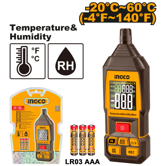 INGCO HYGROMÈTRE ET THERMOMÈTRE NUMÉRIQUE [HETHT031]