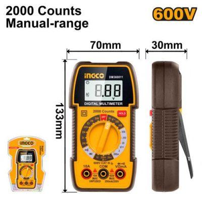 INGCO MULTIMETRE DIGITAL 600V SI NR 