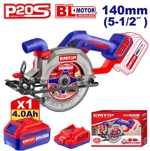 EMTOP SCIE CIRCULAIRE 140MM SANS FIL 20V + BATTERIE 4.0AH 