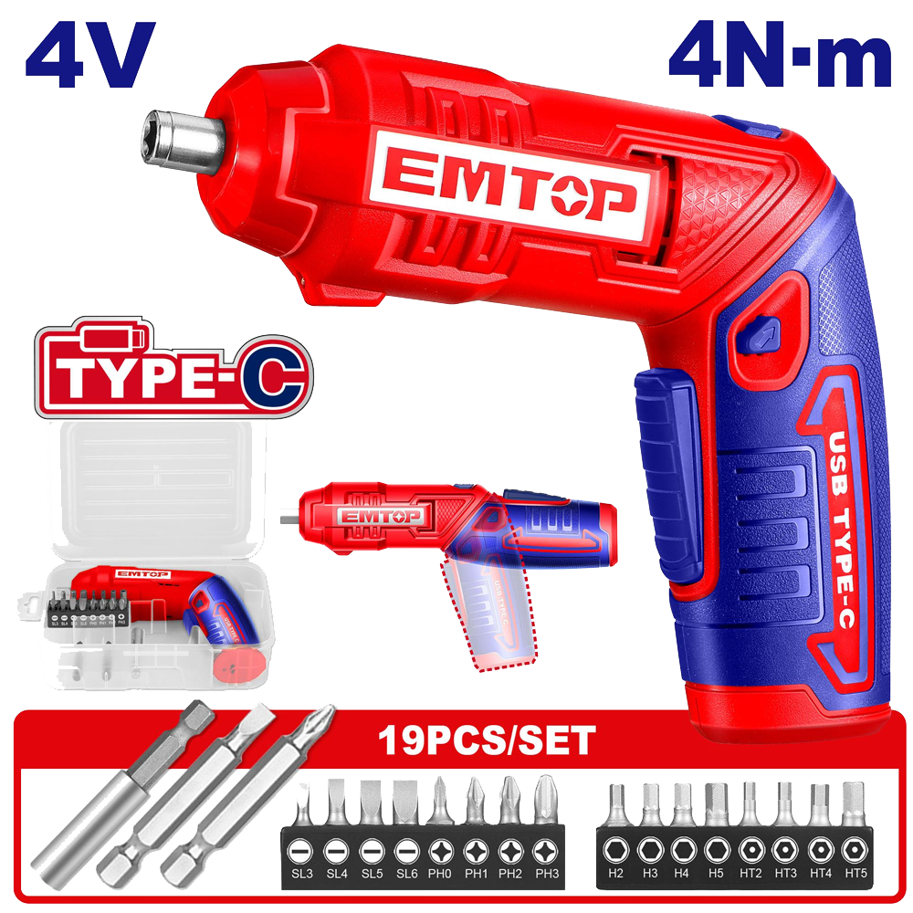 EMTOP TOURNEVIS ÉLECTRIQUE SANS FIL 4V - TYPE C 
