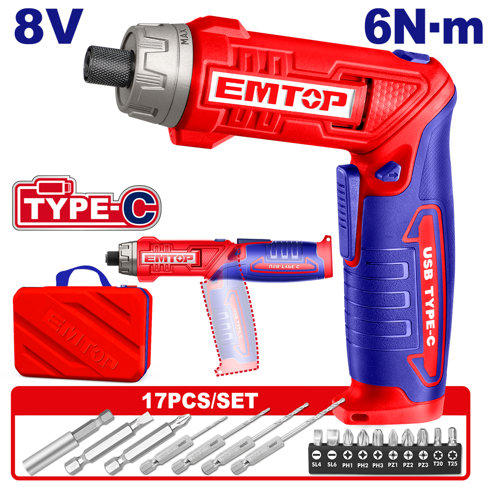 EMTOP TOURNEVIS SANS FIL 8V 6Nm - TYPE C 
