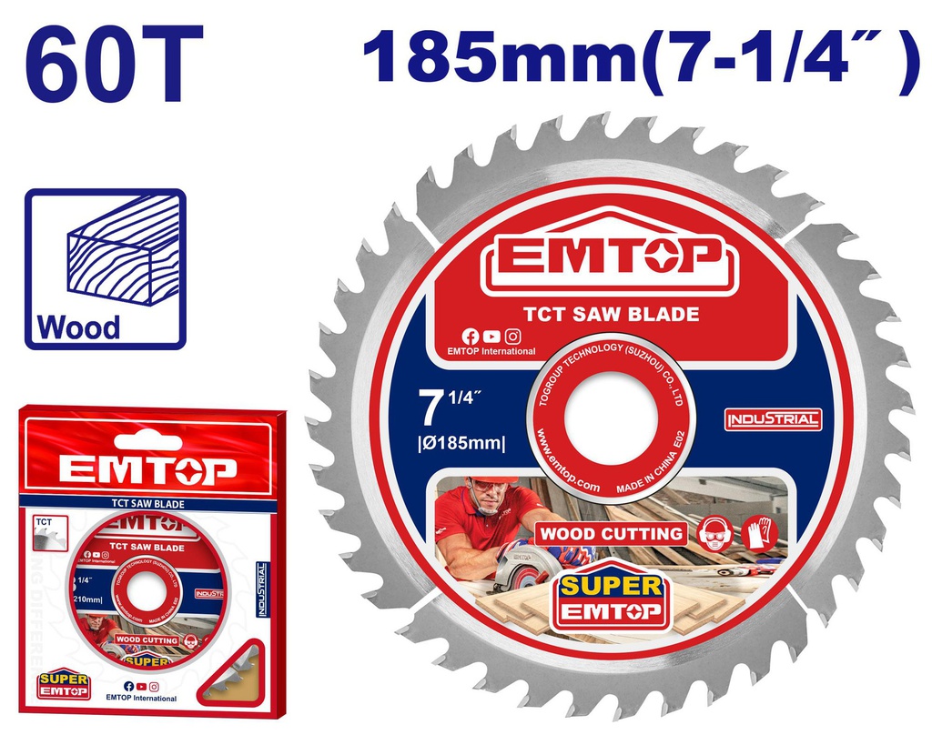 EMTOP LAME DE SCIE EN CARBURE DE TUNGSTÈNE 60T - 185MM 